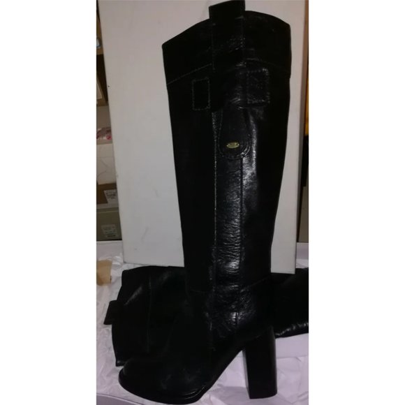 New CHLOE 36 Black Distressed Leather Knee-High Chunky Heel Boots - Picture 5 of 10